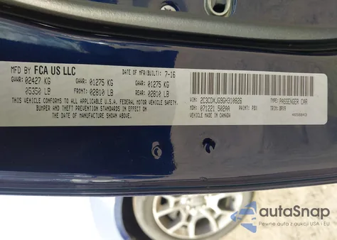 2016 Dodge Charger Sxt из США, поврежденный, VIN 2C3CDXJG9GH310826